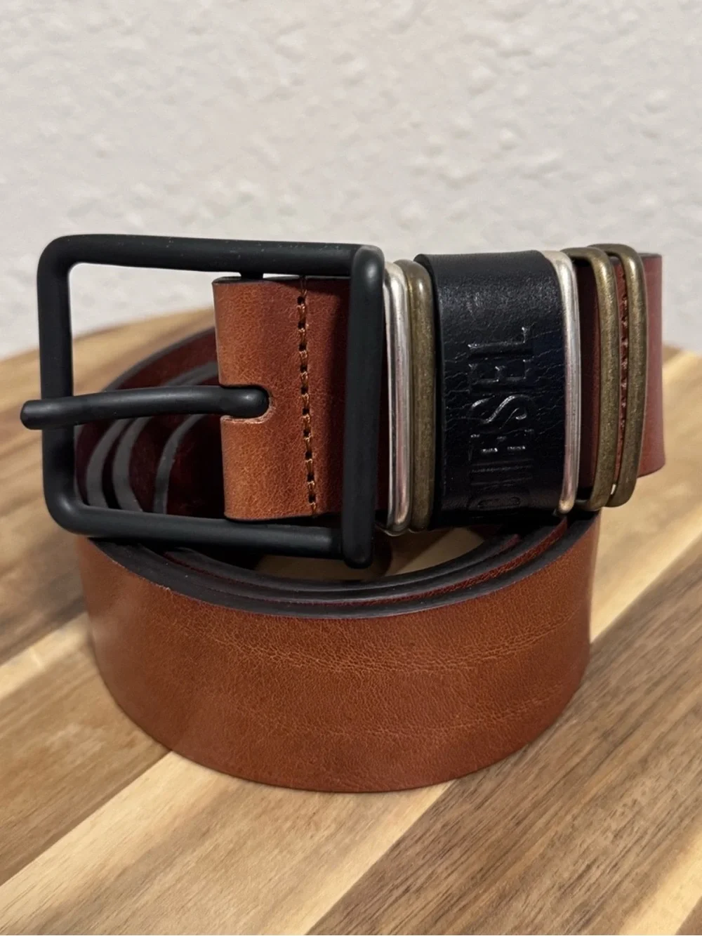 Diesel Men's Leather Belt Brown Mixed Metal Size 95 / 38